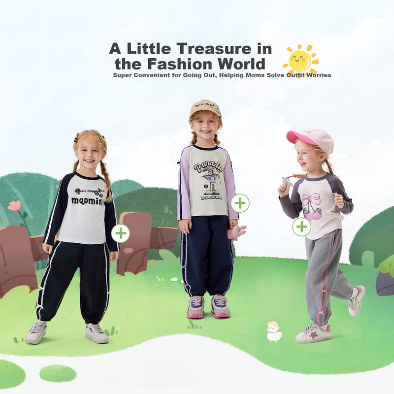 MQDMINI Girls' Antibacterial Sweatpants with Vintage Black Bow