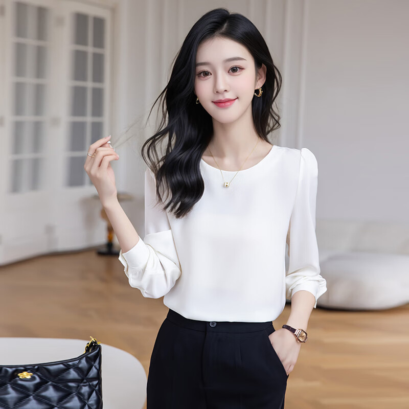 TELUOMAN White Chiffon Blouse for Women