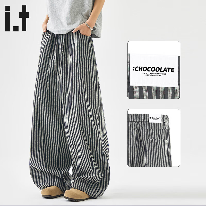 :CHOCOOLATE Striped Wide-Leg Casual Pants for Men