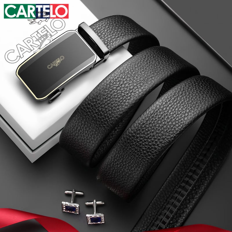 CARTELO Men's Automatic Buckle Leather Belt - Black