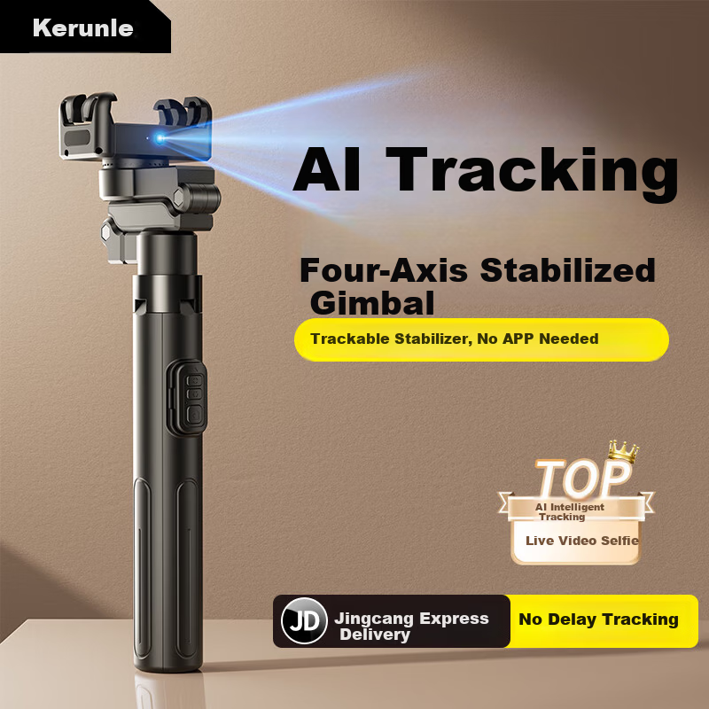Kerunle AI Tracking Gimbal - Selfie Stick with 360° Rotation