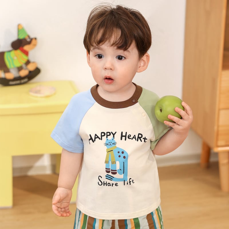 LUSON Baby Boy T-Shirt with Contrasting Raglan Sleeves