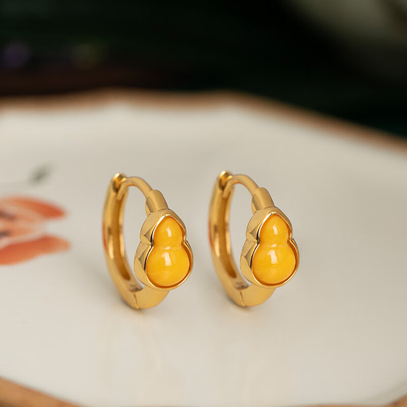 Xiaoyinjiang S925 Silver Amber Earrings - New Chinese Style