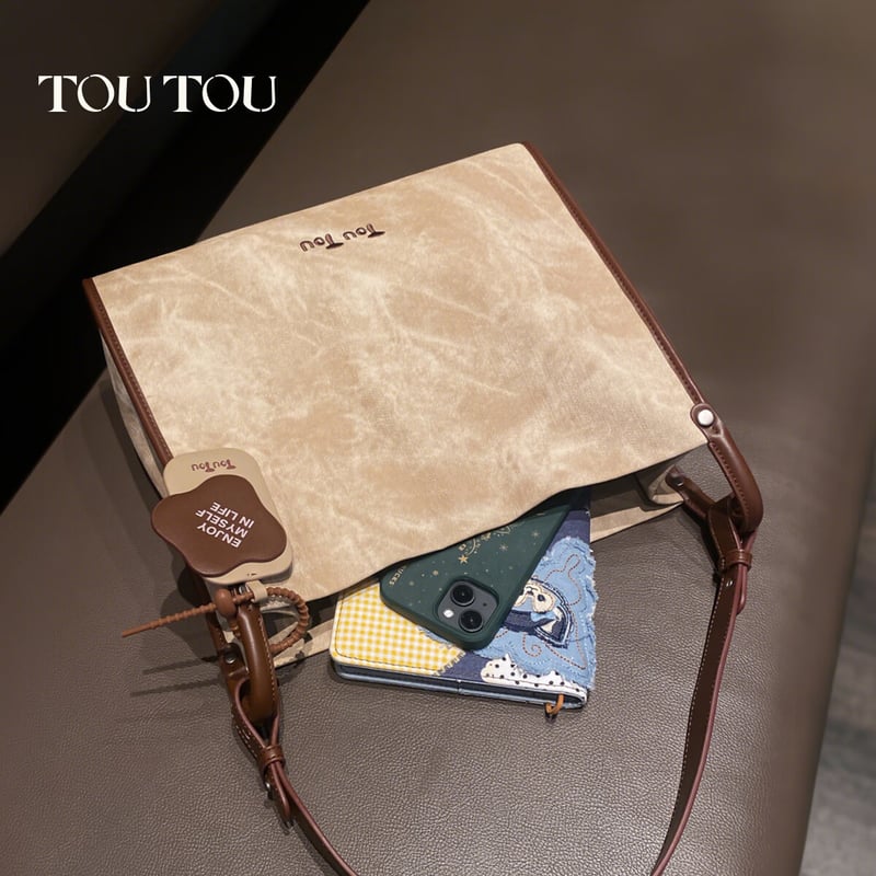 Toutou Women's Dual-Color Faux Denim Laptop Tote