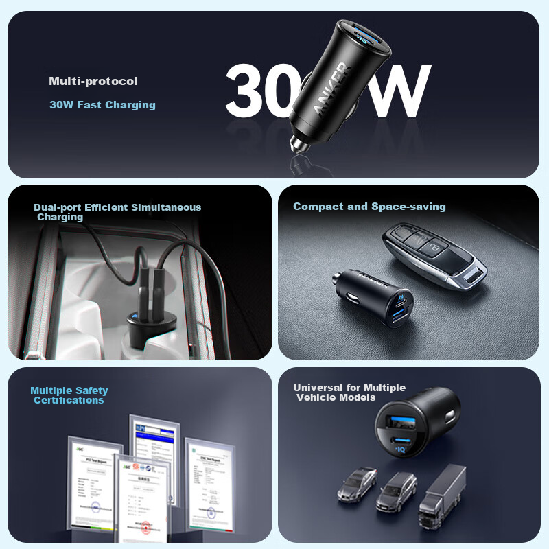 ANKER 30W Car Charger with 3 Ports