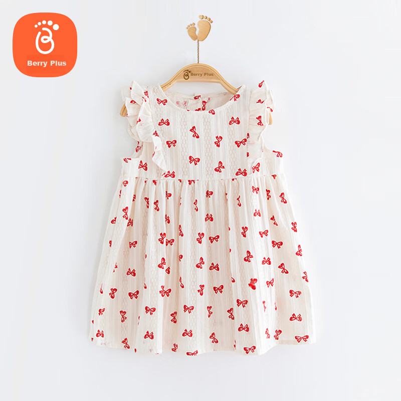 Babyprints Girls' Summer Floral Dress with Big Red Bow Tie