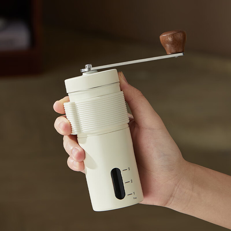 CLITON Hand-Crank Coffee Grinder, Beige Portable Ceramic Core
