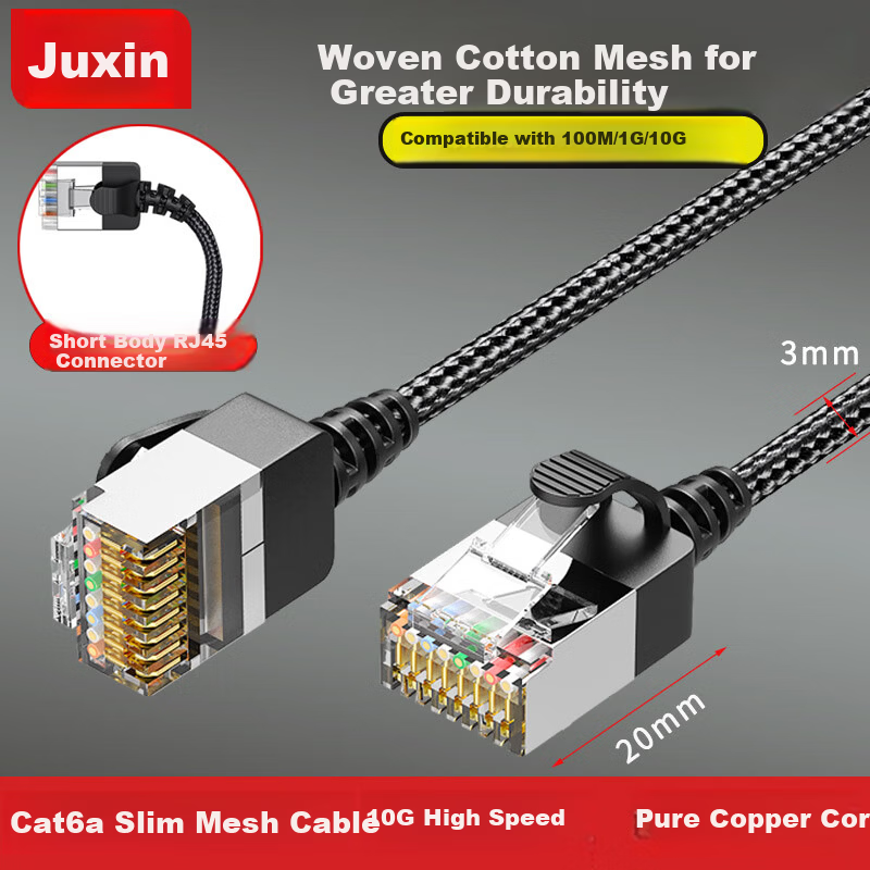 JUXIN Pure Copper Cat6a 10Gbps Slim Ethernet Cable