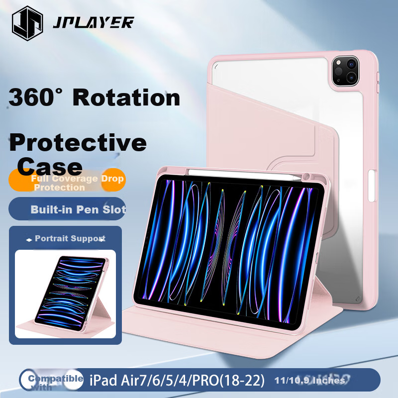 JPLAYER iPad Pro 11" Rotatable Clear Case with Pen Slot