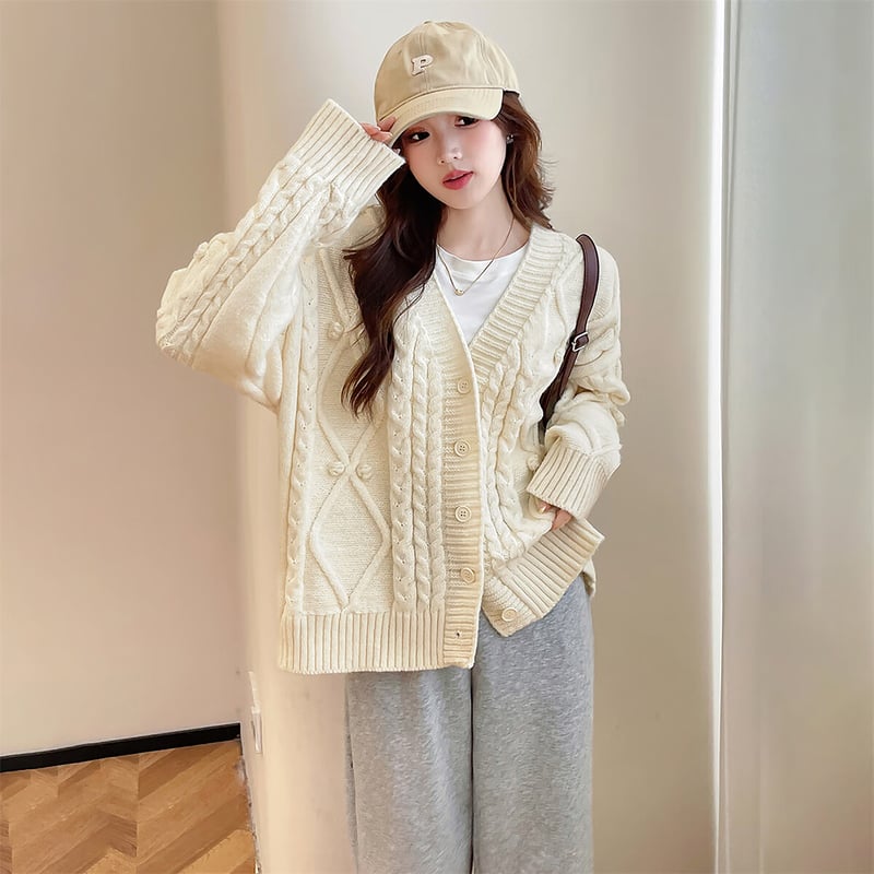 TonLion 2025 Autumn Winter 3D Pom-Pom Cardigan