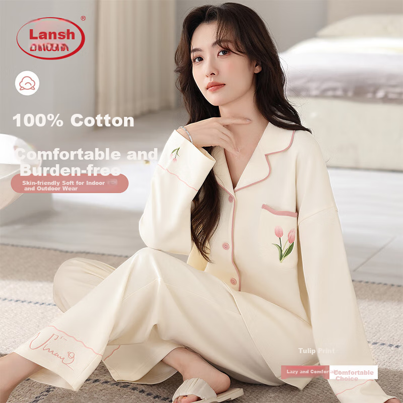 LangSha Women's Autumn Winter Cotton Pajama Set