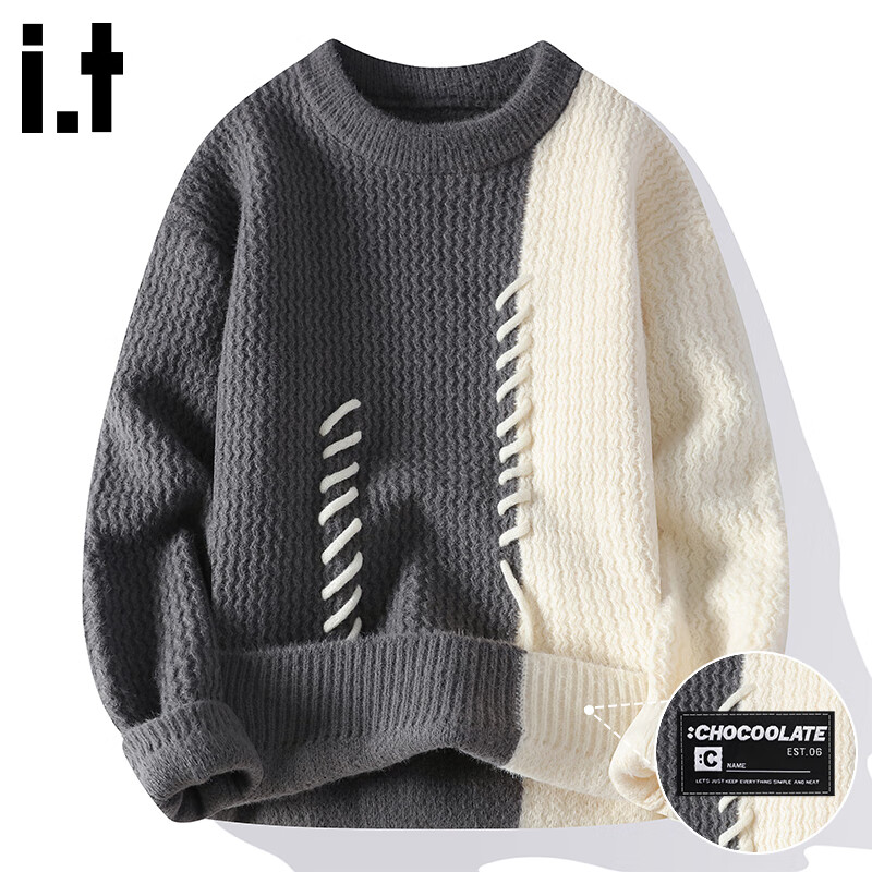 :CHOCOOLATE Trendy Gray Patchwork Knit Sweater