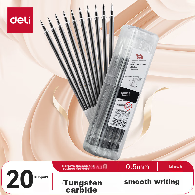 Deli 0.5mm Black Bullet Tip Refill (50-Pack)