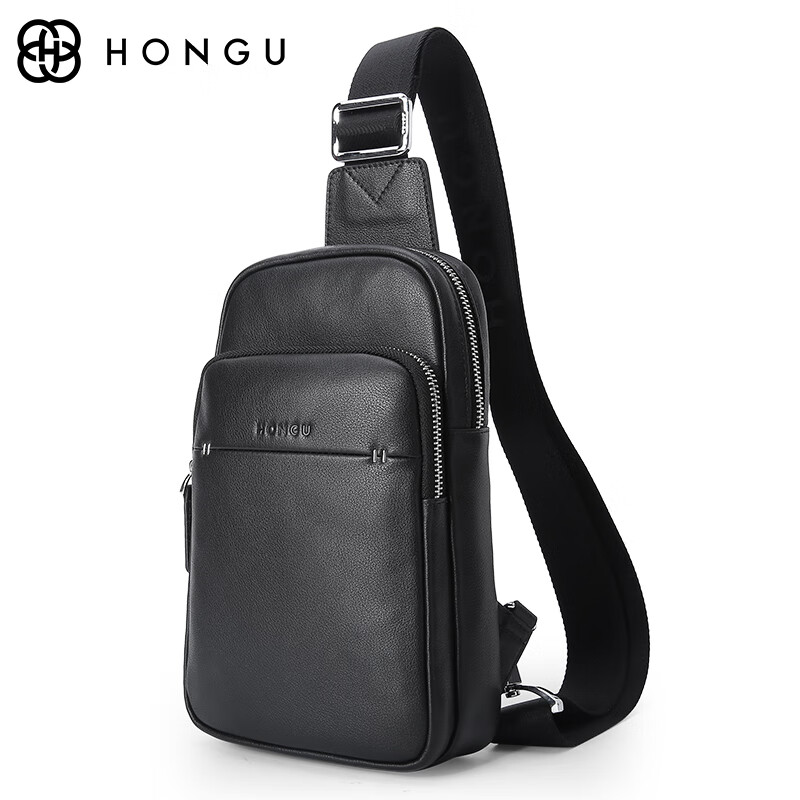 HONGU Men's Top-Grain Leather Chest Bag
