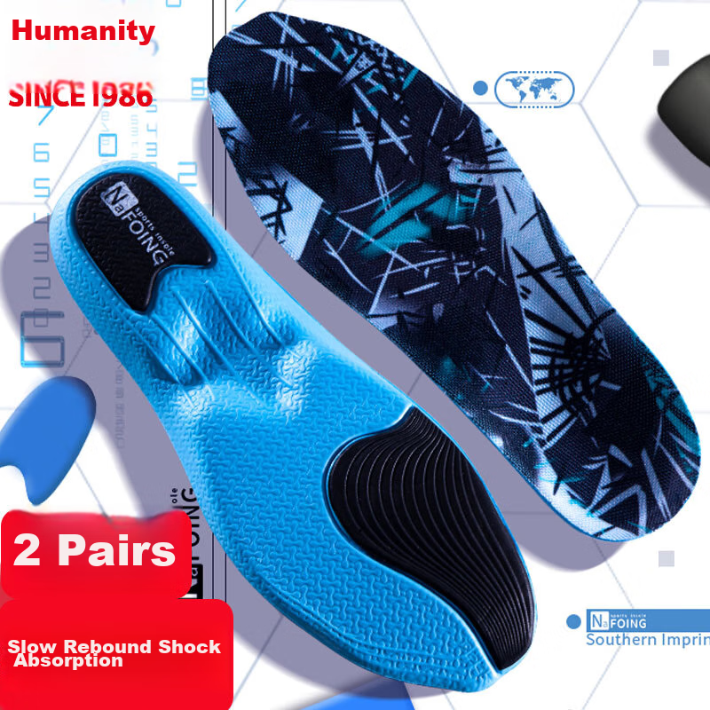 RENBEN Sports Insoles with Arch Support, Black and Blue, Size 37-38