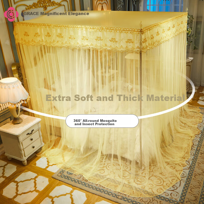 Grace Three-Door Square Top Mosquito Net 150x200cm Dianya-Yellow