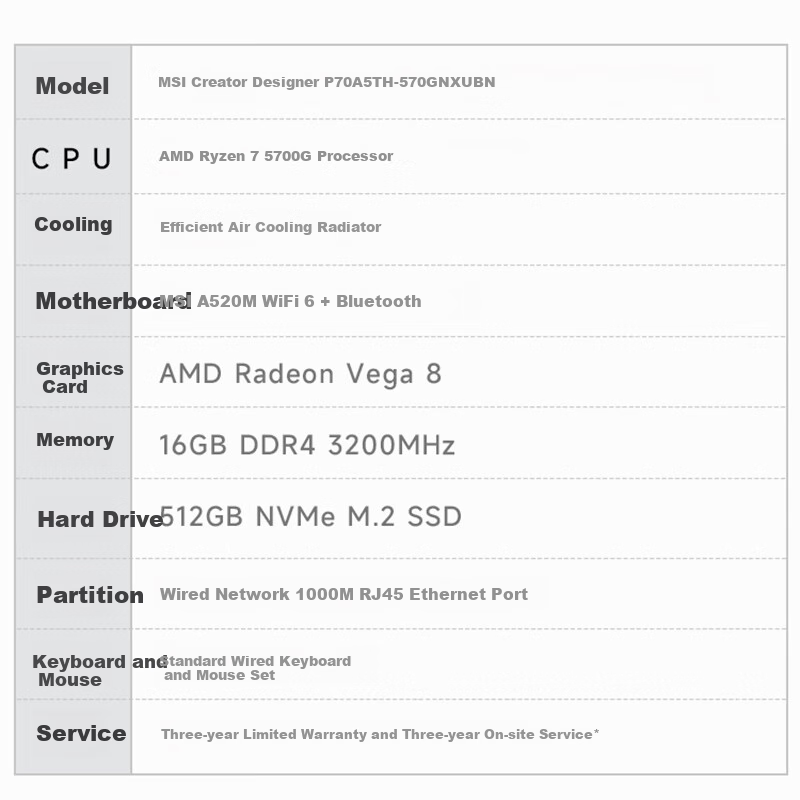 MSI Designer P70 Office Desktop Computer AMD Ryzen R7 5700G
