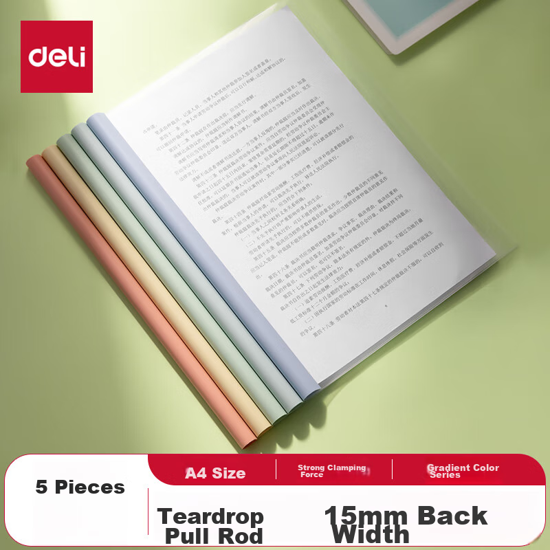 Deli Colorful Water Drop File Clip 5-Pack A4