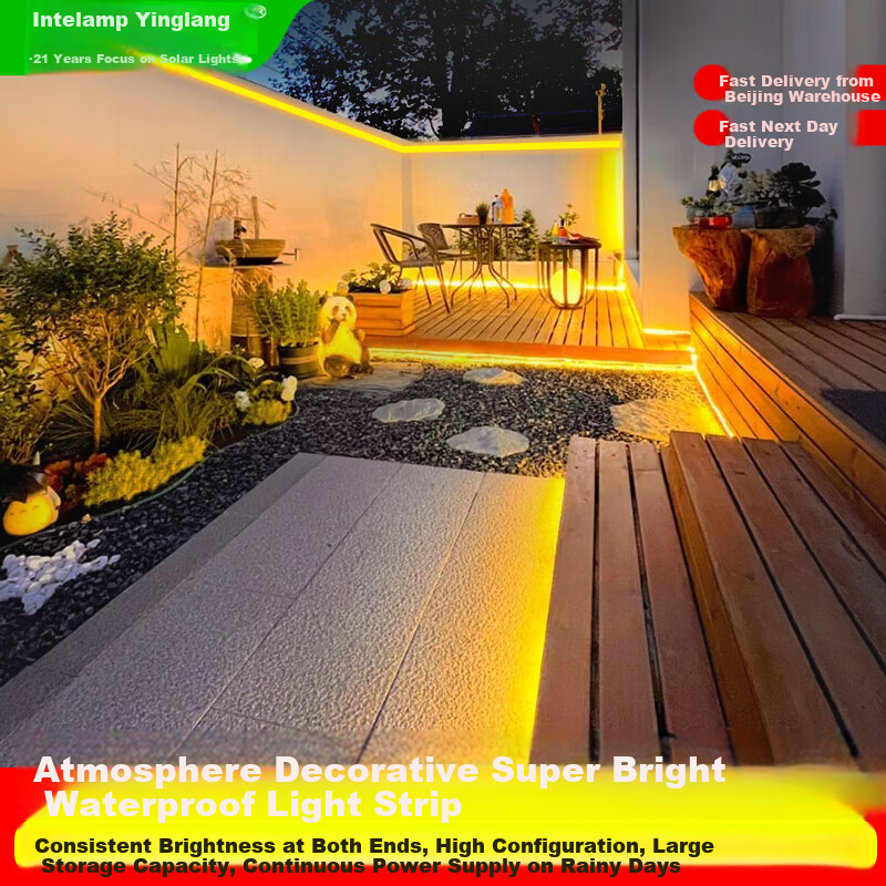 Intelamp Solar Outdoor String Lights - 10m Warm Yellow