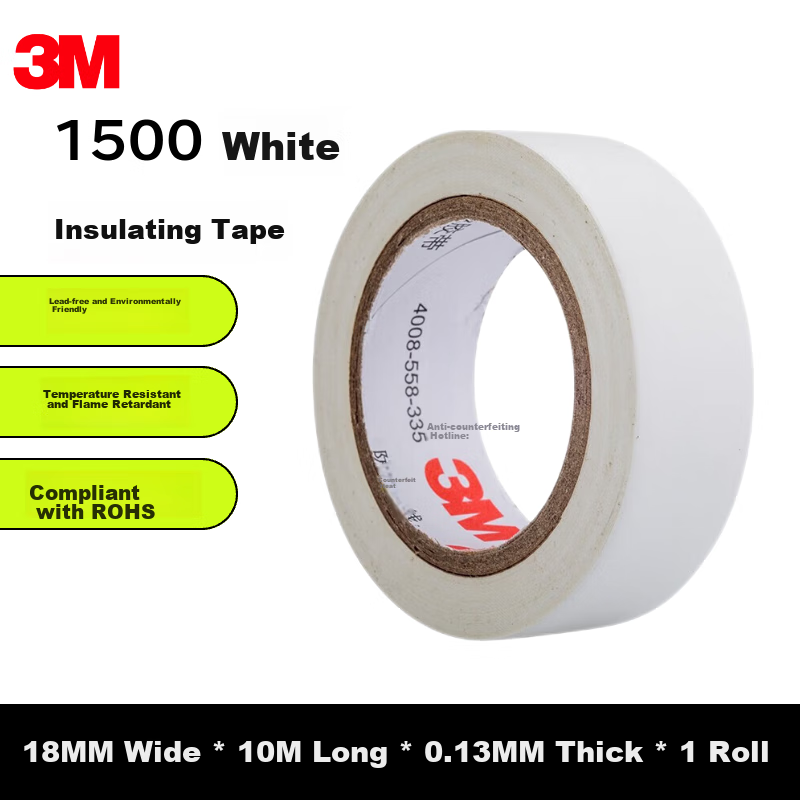 3M 1500# Electrical Insulation Tape - Lead-Free, Flame-Retardant, 18mm x 10m, 5 Rolls