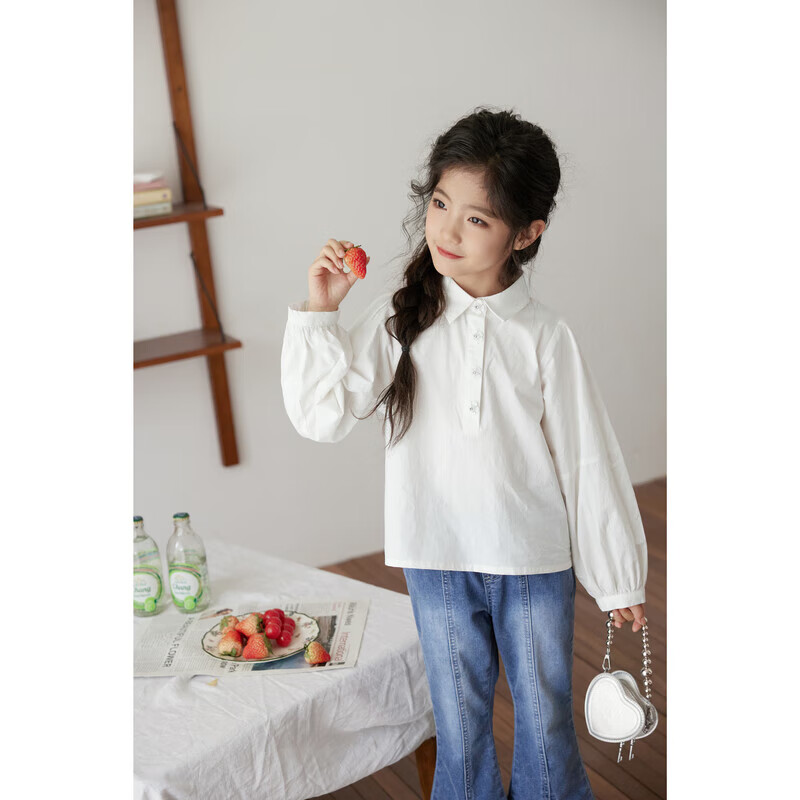 LUSON Girls' Half-Open Collar Shirt