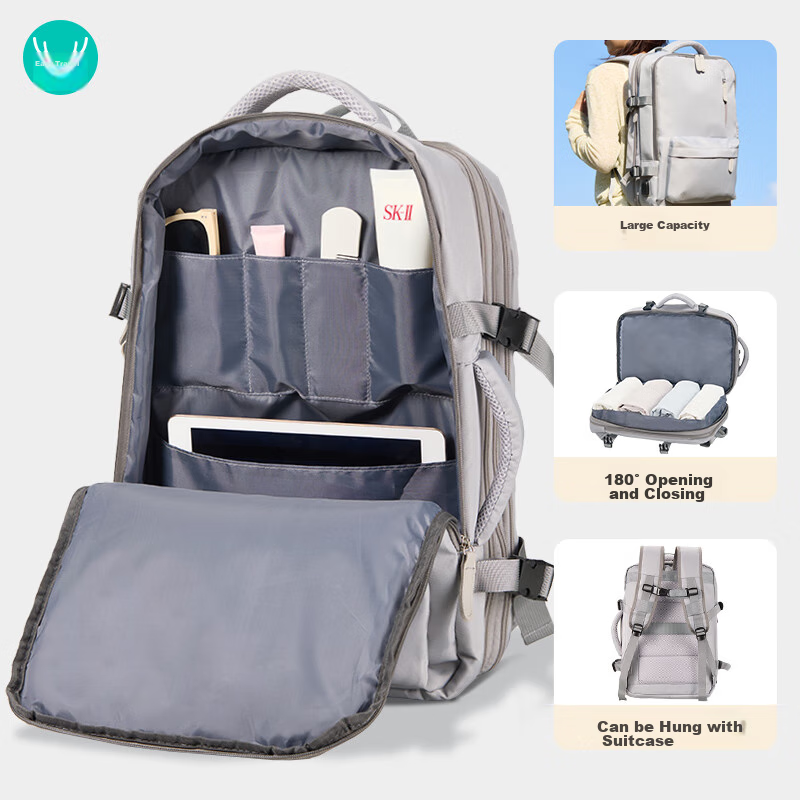 Etravel Backpack - Gray Multi-Layer Business Travel Bag