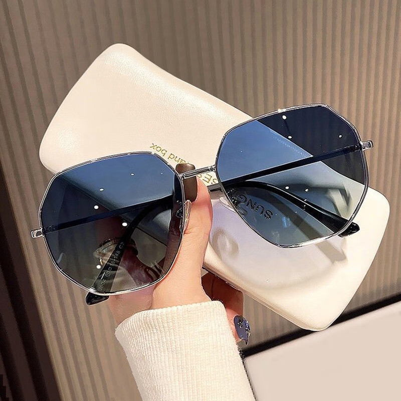 LESCA LUNETIER Transparent Blue UV Sunglasses - Polygonal Metal Frame