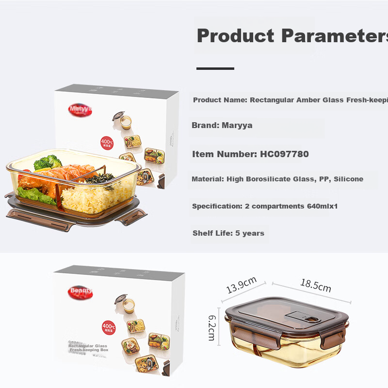 MARYYA Glass Lunch Box Two-Compartment