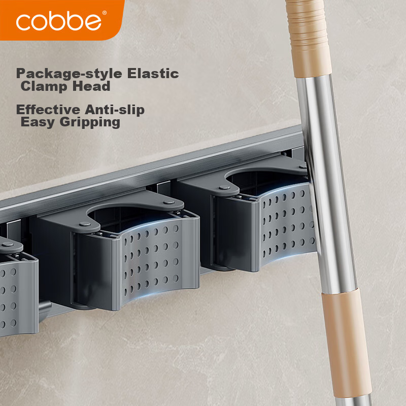Cobbe Space Aluminum Mop Wall Hook - 4 Hooks, Gun Gray