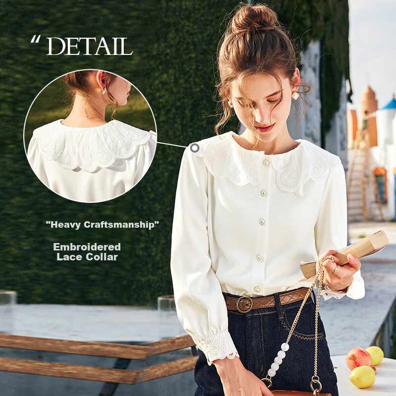 Oulain Embroidered Blouse with Puff Sleeves