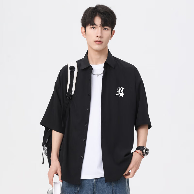 POUM Hong Kong Style Casual Short-Sleeve Shirt for Men