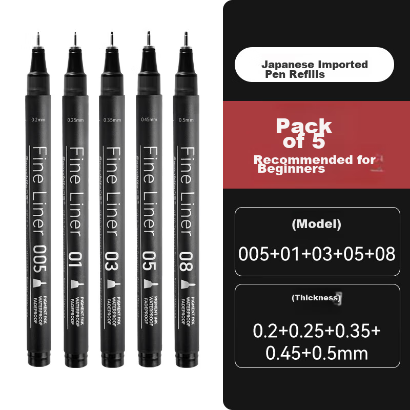 Snowhite Needle-Tip Pen Set of 5