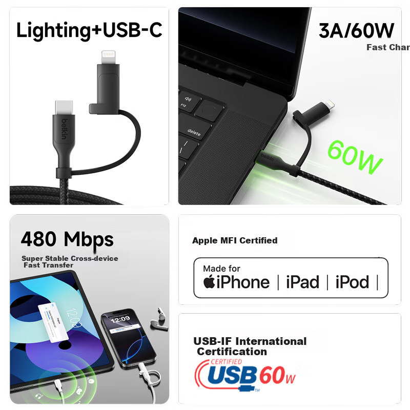 BELKIN Dual Charging Cable for Apple & Huawei