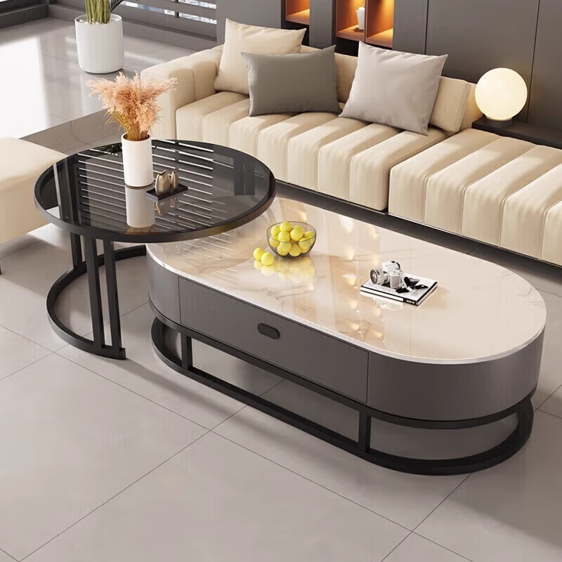 XIAOJIANGCAI Rock Slab Coffee Table - Modern Minimalist Oval Design