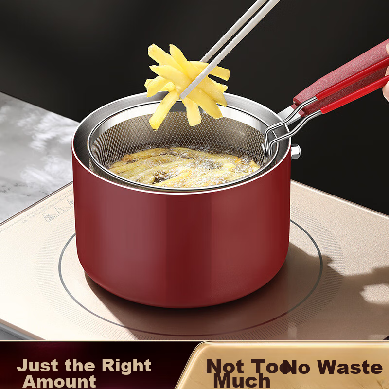 SSN 304 Stainless Steel Deep Fryer - Red Handle, 16cm