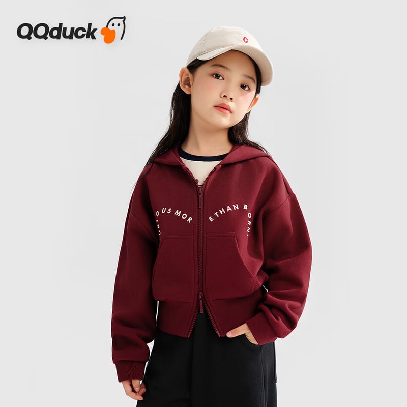 QQ DUCK Kids' Hooded Cat Print Jacket