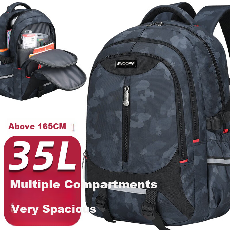 SNOOPY - Camo Gray Backpack for High School Boys