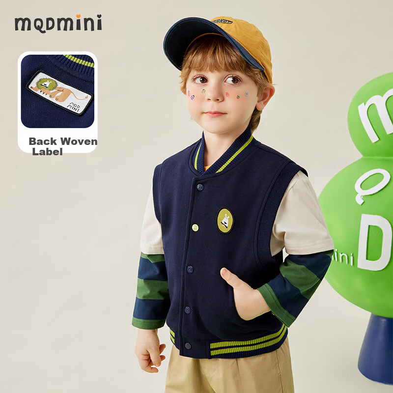 MQDMINI Boys' Lion Vest Blue, 90 Size