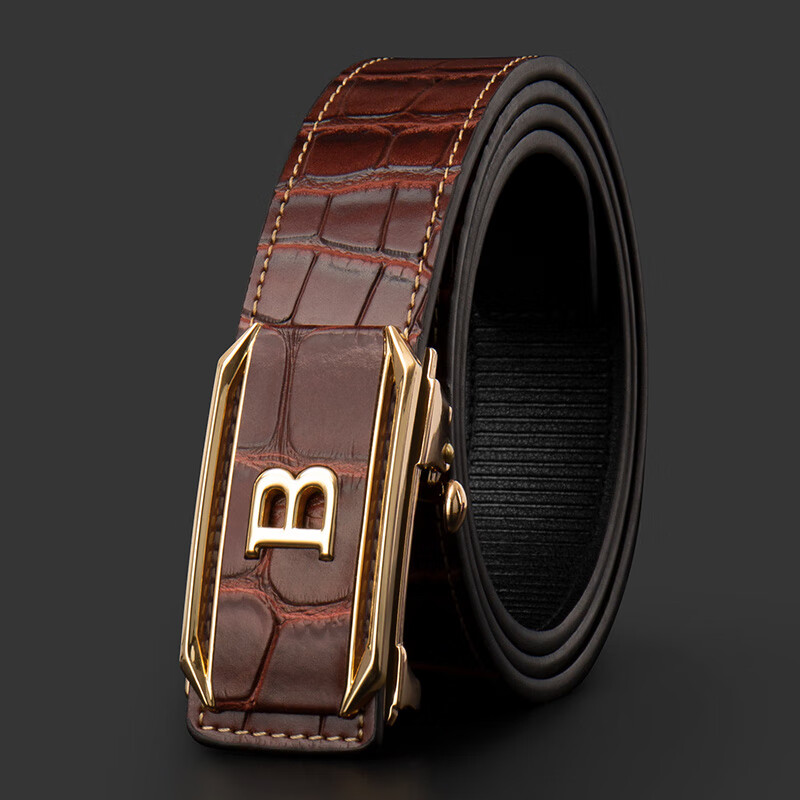 COW Men's Genuine Leather Belt with Coffee Gold Button