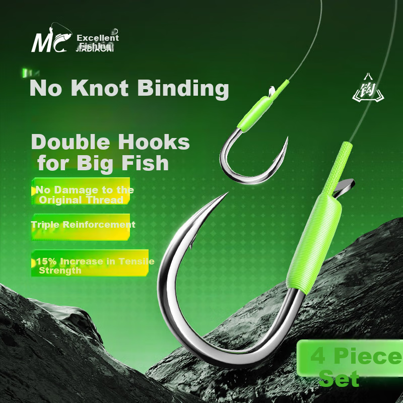 JIADIAONI Large Hook Fishing Line with Double Hooks for Carp