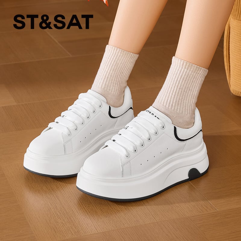 St&Sat Thick-Soled White Sneakers 2025 Spring