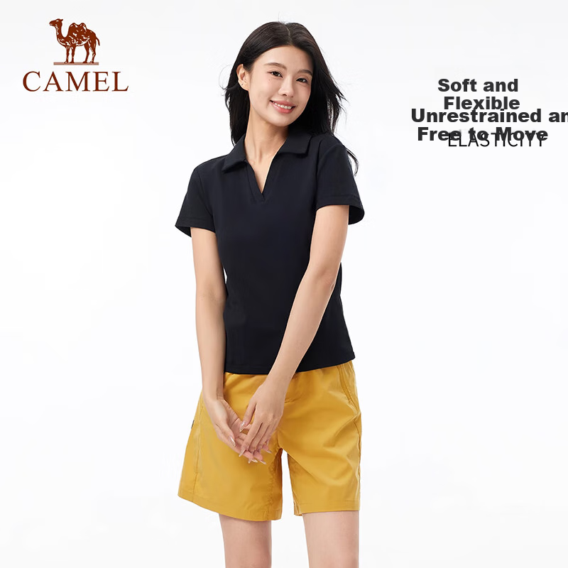 CAMEL Women's V-Neck Polo T-Shirt