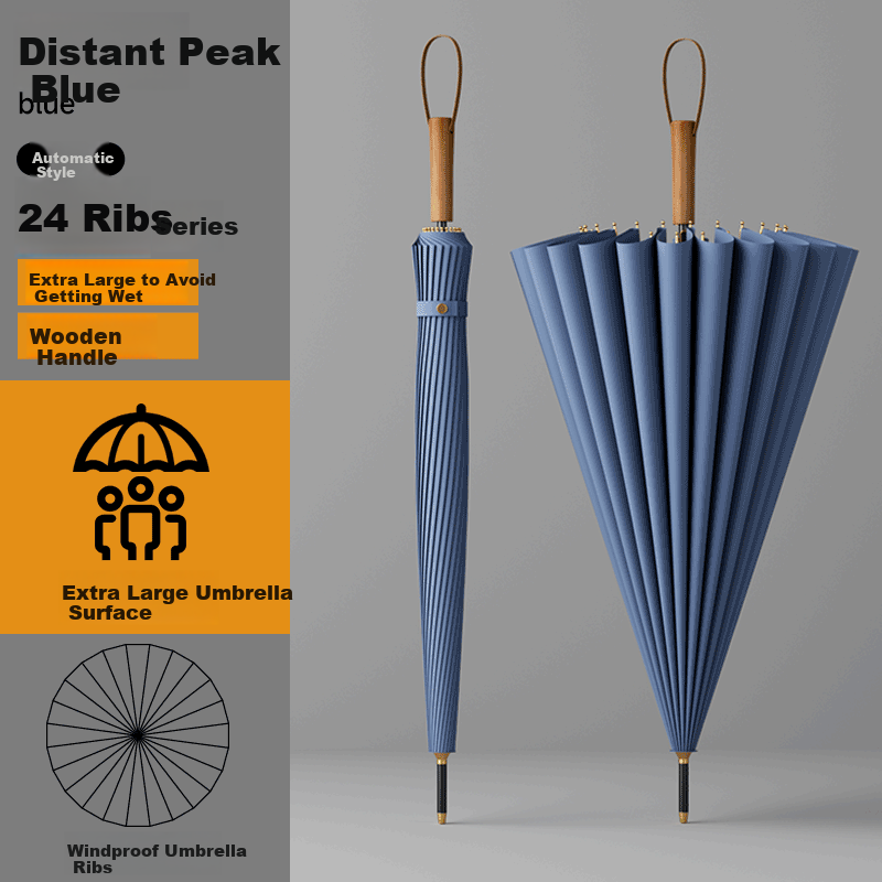 ZUODU 24-Rib Windproof Umbrella with Wooden Handle