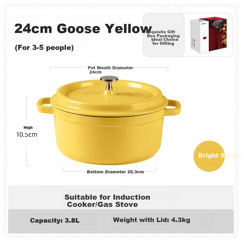 CaROTE Enamel Cast Iron Pot - 24cm Goose Yellow
