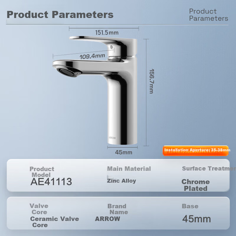 ARROW Basin Faucet - Modern Silver Design
