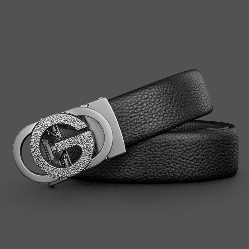 COW Men's Litchi Belt with Gun Color Buckle