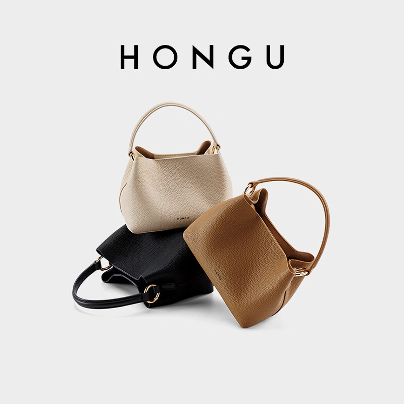 HONGU Women's Beige Cowhide Shoulder Bag