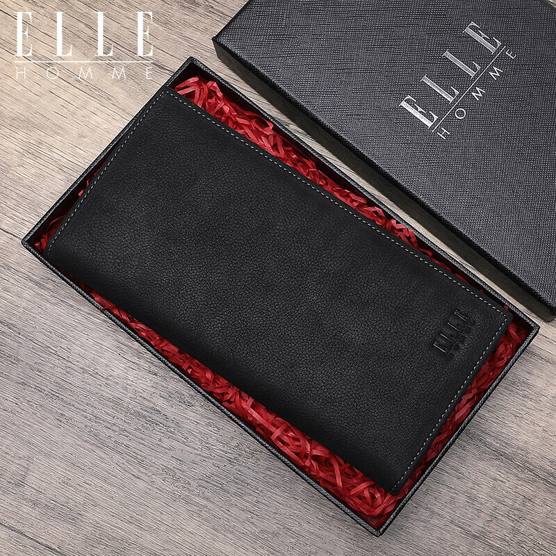 ELLE HOMME Men's Long Wallet - Top-Grain Leather