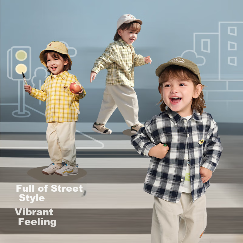 BALABALA Kids Long-Sleeve Plaid Shirt