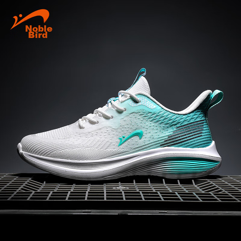 Guirenniao Men's Flyknit Breathable Running Shoes White/lake Green Size 42_0